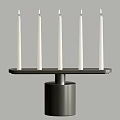 Modern Minimalist Candle Lamp With Five Tall White Candles On Black Cylindrical Base
