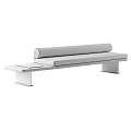 Beige Fabric Sectional Sofa with Minimalist Design and Metal Legs Featuring Small Tray Table