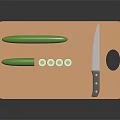 Fresh Whole and Halved Cucumber Sliced on Wooden Cutting Board with Knife