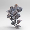 3D Modeled Plant Combination With Gray Blue Petals Orange Edges Leaves And Light Gray Background