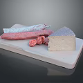 Wooden Cutting Board With Sausages Cheese And Meat Slices For Kitchen Use