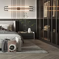 Modern Bedroom Interior With King Size Bed Nightstands And Pendant Lights Wardrobe