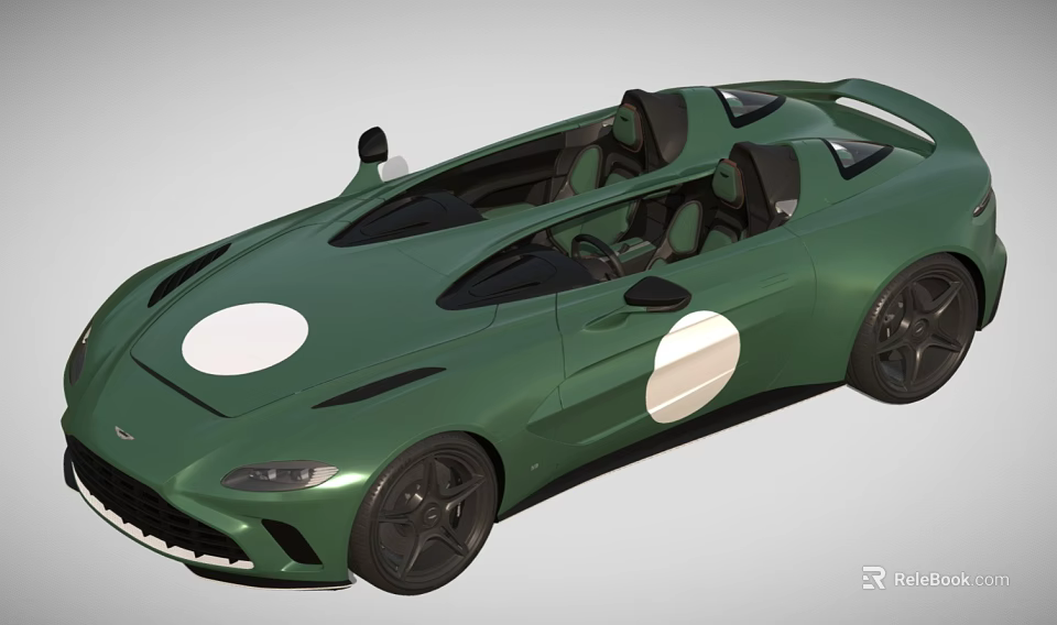 Green Convertible Sports Car With Sleek Design White Circular Decals And Black Wheels 3d model 