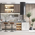Modern Kitchen Interior Design With Marble Island Counter And Wooden Cabinets
