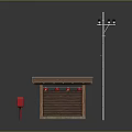 Outdoor Brick Shelter Red Mailbox And Utility Pole With Street Lights