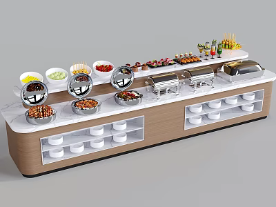 Elegant Buffet Bar With Marble Countertop Food Display Chafing Dishes And Plate Storage 3d model