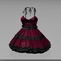 Red And Black Dress With Ribbon Straps Bow Detail And Ruffled Layers