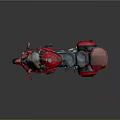 Sleek Red Cruiser Motorcycle With Windshield Black Seat And Rear Luggage Case