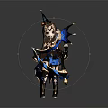 Detailed Fantasy Game Movie Character With Wizard Hat Bow Dragon Wing And Blue Outfit
