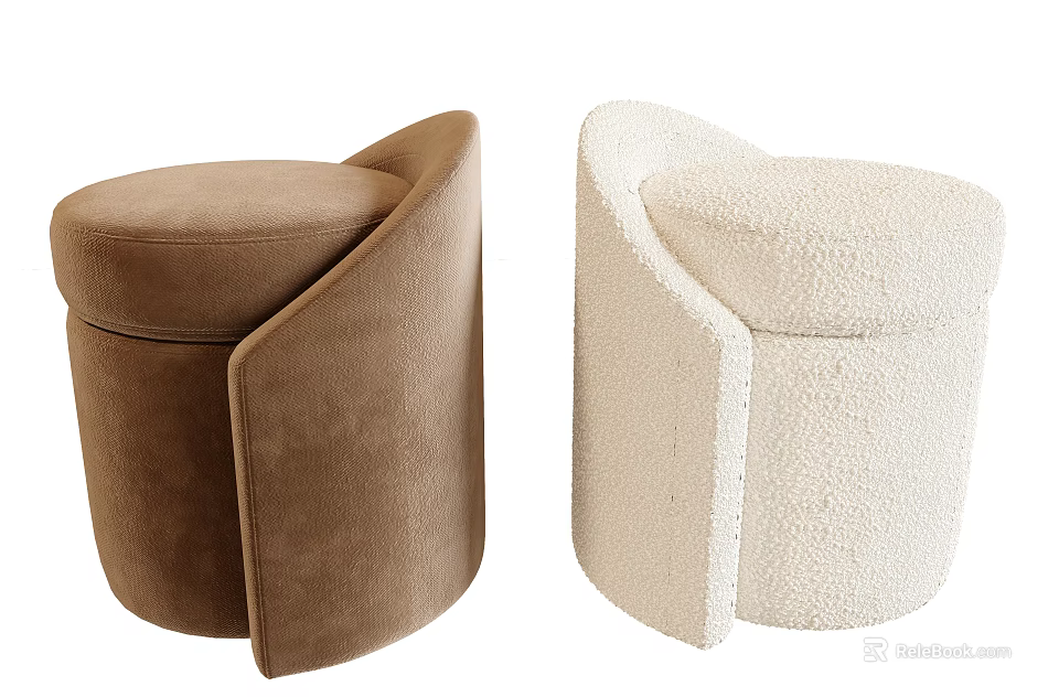 Modern Brown And Cream Curved Ottoman With Velvet And Faux Fur Upholstery 3d model 