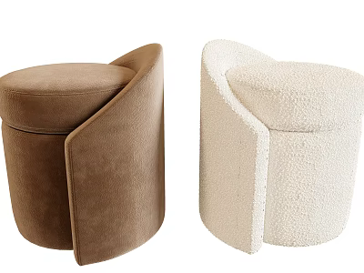 Modern Brown And Cream Curved Ottoman With Velvet And Faux Fur Upholstery 3d model