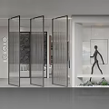 Modern Retail Store with Glass Doors and Green Plants at Entrance with Black Flooring