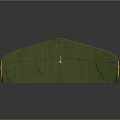Green Open Front Tent With Flat Top Yellow Edge Straps And Brown Ground
