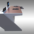Modern Office Desk With Wooden Top Computer Monitor Keyboard Tray And Metal Frame