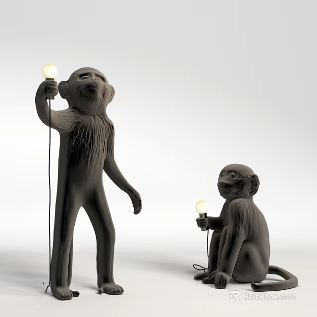 Minimalist Monkey Shaped Floor Lamp with Standing and Sitting Designs 3d model 