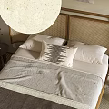 Modern Bedroom Interior Design With Rattan Headboard Pendant Light And Decorative Art