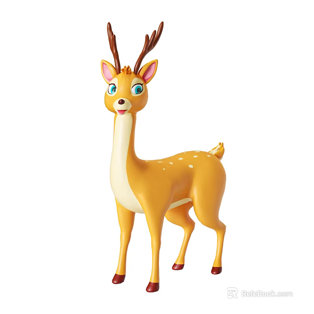 Cute Yellow White Deer Doll With Brown Antlers Blue Eyes And White Spots 3d model 