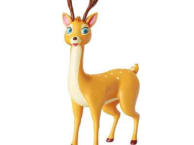 Cute Yellow White Deer Doll With Brown Antlers Blue Eyes And White Spots 3d model