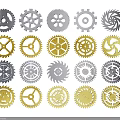 Industrial Equipment Gears With Various Metallic Designs And Mechanical Components