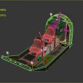 Sturdy Airboat Water Vehicle With Metal Frame Seats Control Console And Red Life Preserver