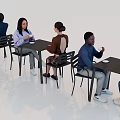 Group of People Dining Together at Tables in Modern Indoor Setting