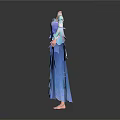 Stylish Women's Dresses With Flowy Sleeves And Layered Skirts In Gray And Blue On Mannequins