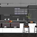 Modern Open Kitchen Interior With Black Cabinets Marble Island And Bar Stools