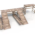 Wooden Plank Platform Structure With Multiple Levels And Connected Sections 3d model