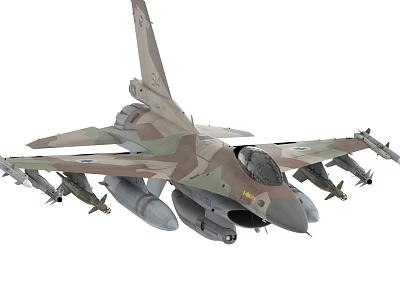 Camouflage Military Fighter Jet With Multiple Mounted Missiles And Weapons 3d model