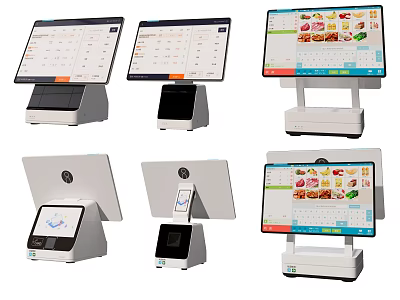 Commercial POS Systems With Touchscreen Display And Multiple Models For Retail Restaurant Use 3d model