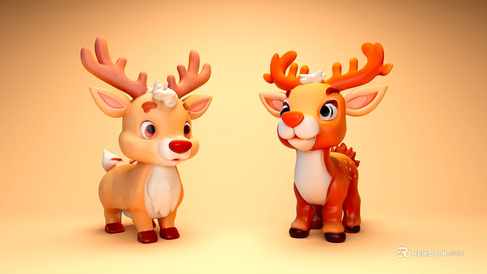 Two Cute Cartoon Reindeer Toys With Orange Background And Friendly Expressions 3d model