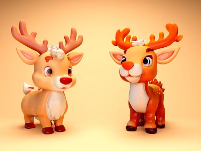 Christmas Elk Fawn Reindeer Sika Deer Cartoon Deer Christmas 3d model