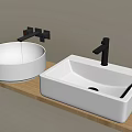 Modern Bathroom Sinks With Round And Rectangular White Basins On Wooden Countertop 3d model