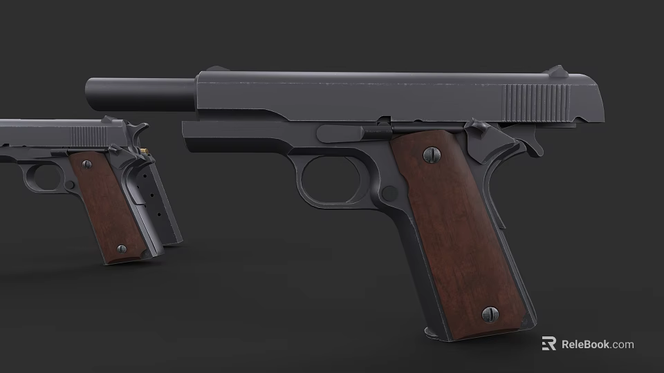 Classic Black Pistols With Wooden Grip And Two Tactical Models 3d model 