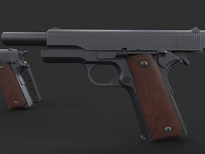 Classic Black Pistols With Wooden Grip And Two Tactical Models 3d model