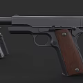 Classic Black Pistols With Wooden Grip And Two Tactical Models