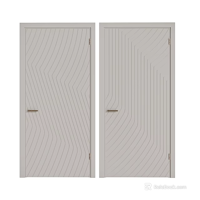 Modern Interior Double Hinged Doors With White Wavy Line Design 3d model 