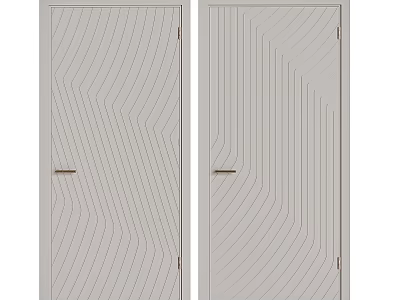 Modern Interior Double Hinged Doors With White Wavy Line Design 3d model