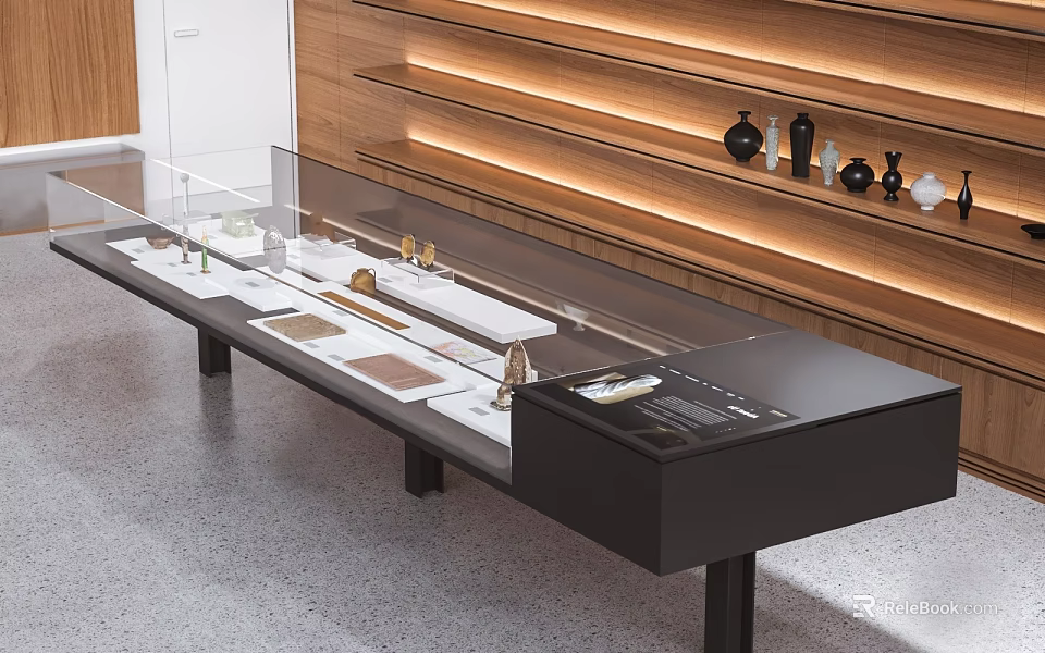 Modern Display Shelves With Wooden Structure Glass Surface And LED Lights For Decor Items 3d model 