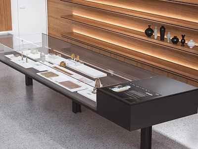 Modern Display Shelves With Wooden Structure Glass Surface And LED Lights For Decor Items 3d model