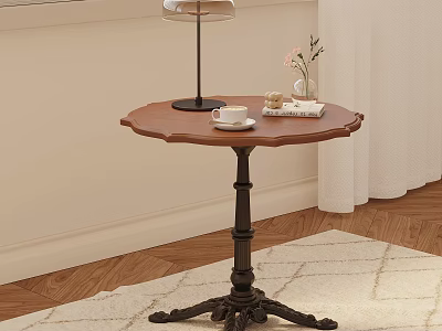 Elegant Retro Scalloped Wooden Side Table With Ornate Cast Iron Base For Cozy Home Decor 3d model