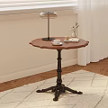 Elegant Retro Scalloped Wooden Side Table With Ornate Cast Iron Base For Cozy Home Decor