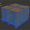 Stacked Brown Cardboard Boxes On Blue Pallet For Storage And Shipping