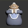 Cartoon Elderly Deity Figure In Blue Robe With Clasped Hands And Smiling Expression