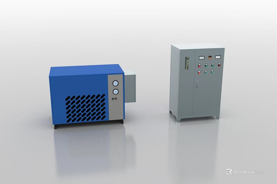 Industrial Equipment With Blue And Gray Cabinets Control Panel And Gauges 3d model 