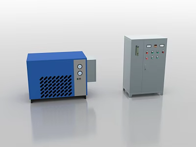 Industrial Equipment With Blue And Gray Cabinets Control Panel And Gauges 3d model