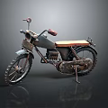 Vintage Motorcycle With Brown Seat Rustic Metal Body And Large Tires