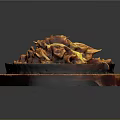 Delicious Teppanyaki Dish On Black Iron Plate With Wooden Tray And Fresh Ingredients