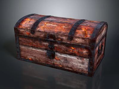 Antique Vintage Wooden Chest With Rustic Wood Finish And Metal Straps 3d model