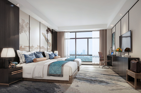 New Chinese Room Hotel Room 3d model